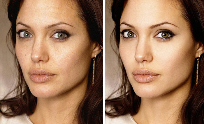 Angelina Jolie before and after retouching